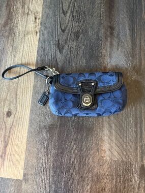 Coach Legacy Blue Signature Logo Wristlet